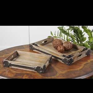 Uttermost Rustic Wooden Trays with Black Accents Set Of 3